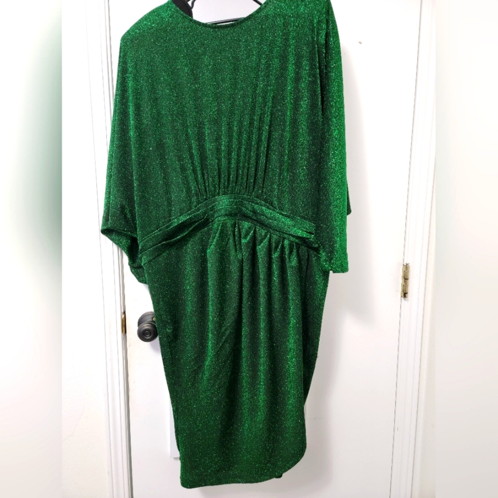 Eloquii sparkle sequin long sleeve dark green dress size 20